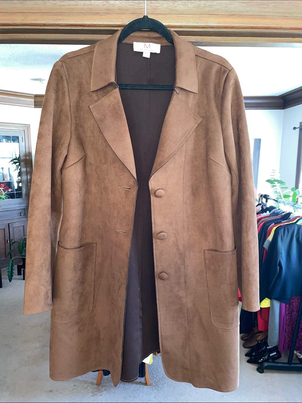 Brown Faux Suede Button-Front Women's Coat
